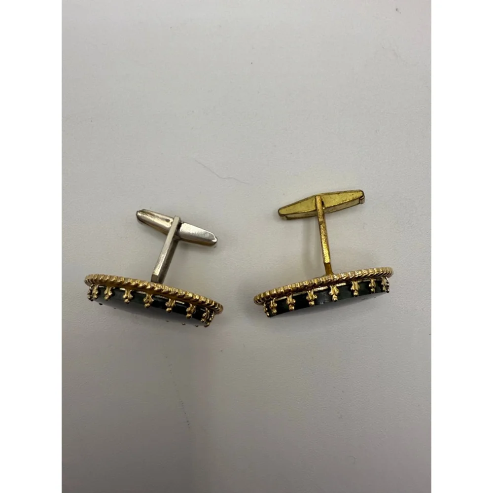 Men's Unbranded Green Jade Gold Tone Oval Cuff Links One Size